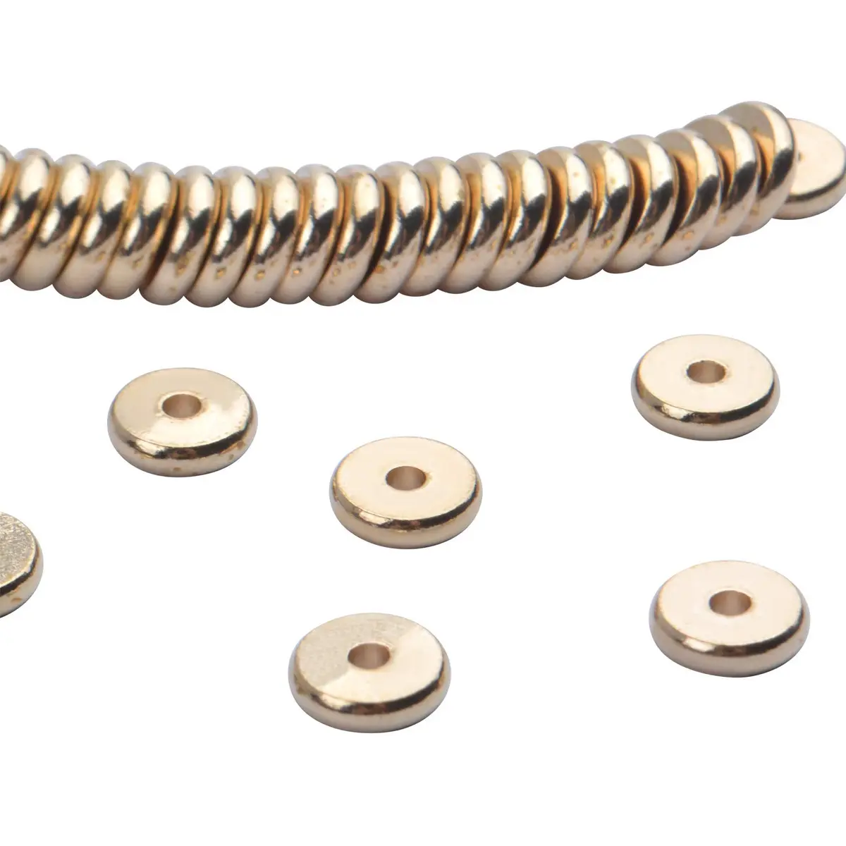 BronaGrand 8mm Flat Round Rondelle Spacer Beads Disc Spacers for DIY Bracelet Necklace Crafts, Gold (100pcs) - view 4