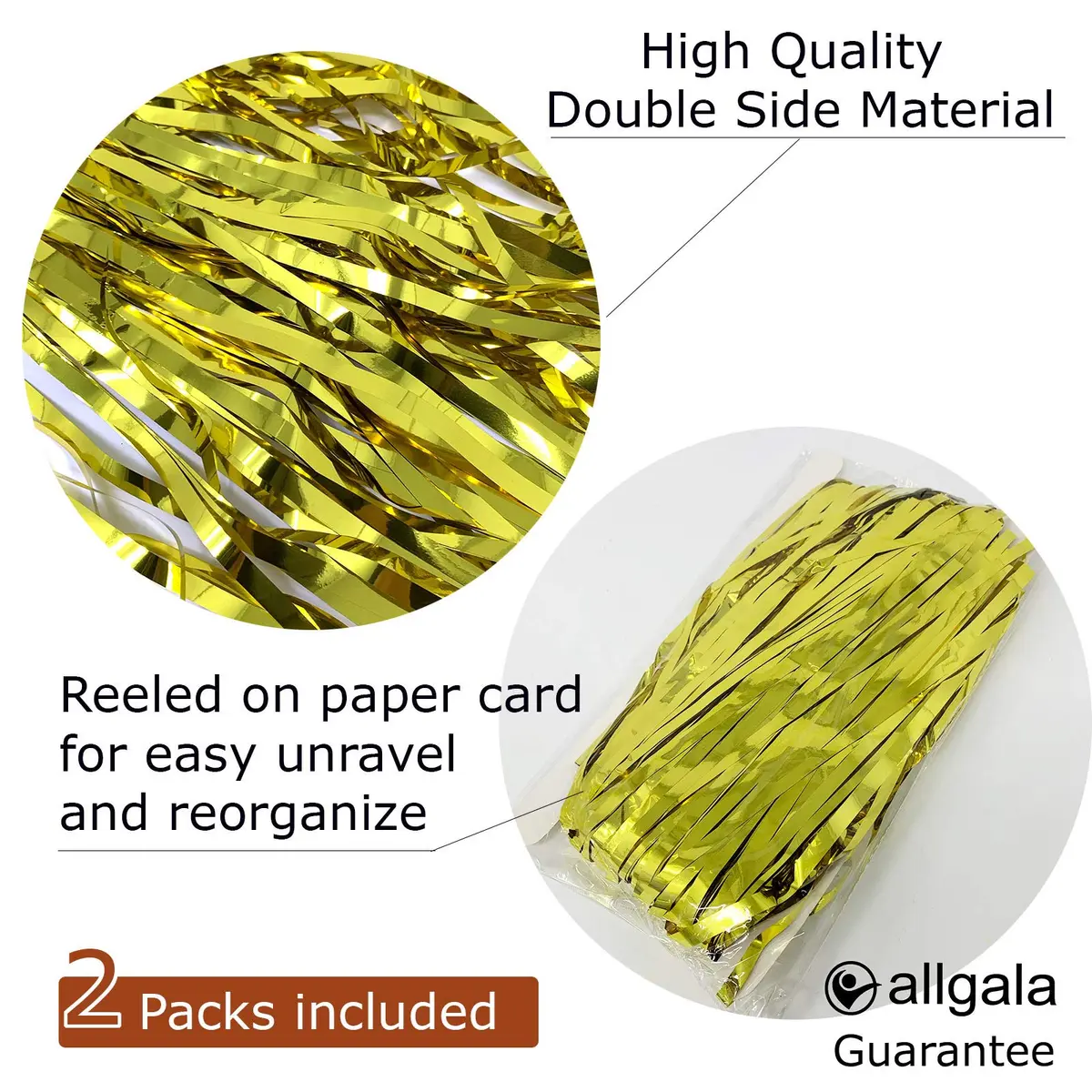 Allgala Gold Tinsel Table Skirt 2-Pack 274.32cm (108 Inch) x 73.66cm (29 Inch) | Metallic Foil Fringe for Parties & Parades - view 2