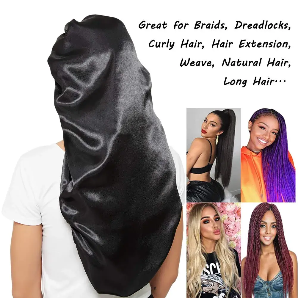 Wbfwbb Extra Long Satin Braid Bonnet for Sleeping | Adjustable Drawstring Hair Wrap for Braids, Curly, Long Hair - view 6
