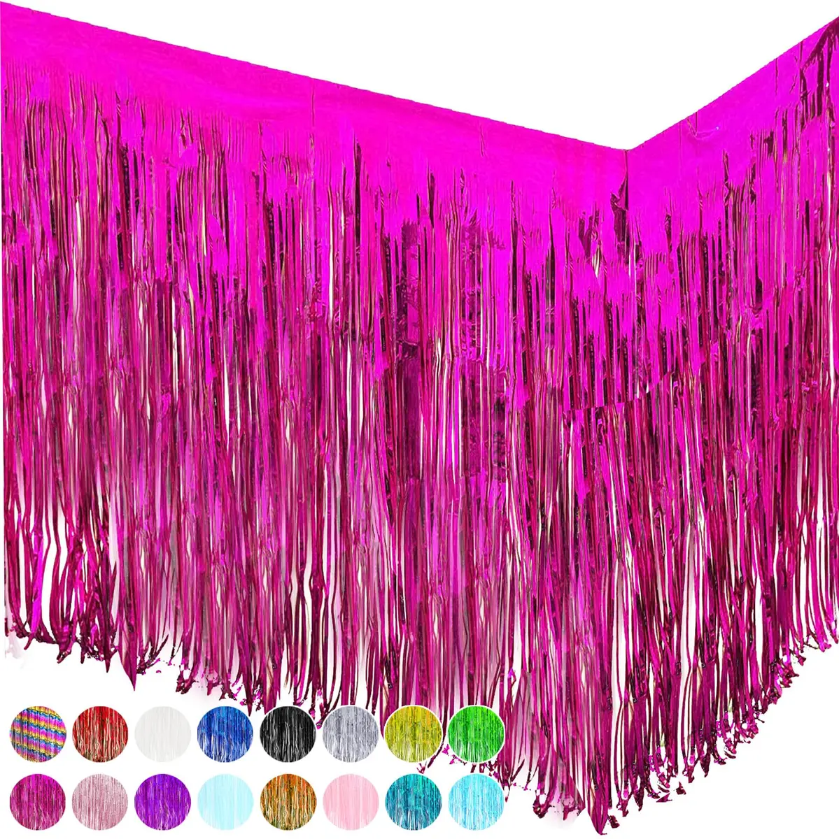 allgala Fuchsia Tinsel Table Skirt 2-Pack 216 Inch (549 cm) Length | Metallic Foil Fringe for Parties - main product image