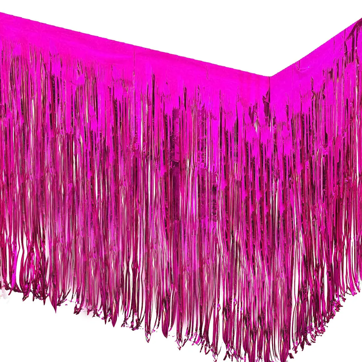 allgala Fuchsia Tinsel Table Skirt 2-Pack 216 Inch (549 cm) Length | Metallic Foil Fringe for Parties - view 5