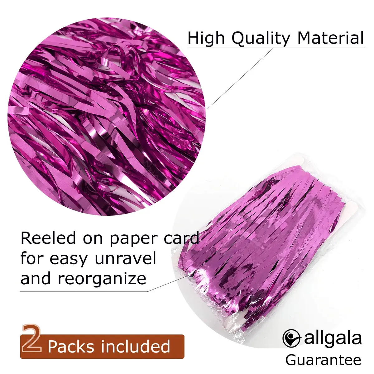 allgala Fuchsia Tinsel Table Skirt 2-Pack 216 Inch (549 cm) Length | Metallic Foil Fringe for Parties - view 2