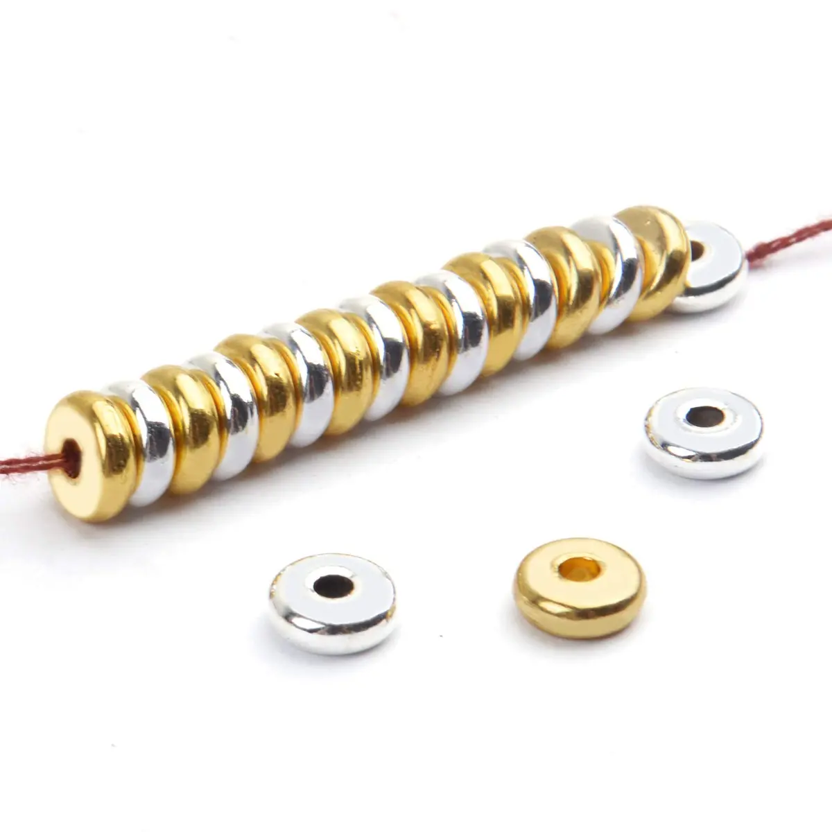 BronaGrand 200pcs 8mm Flat Round Rondelle Spacer Beads Disc Spacers | Gold & Silver - view 5