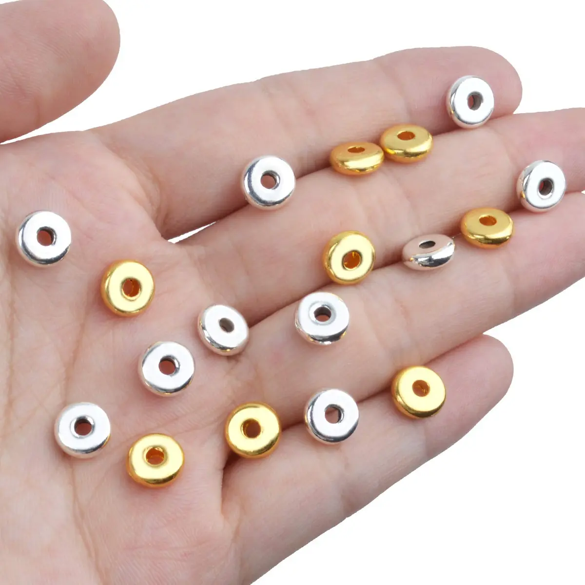 BronaGrand 200pcs 8mm Flat Round Rondelle Spacer Beads Disc Spacers | Gold & Silver - view 7