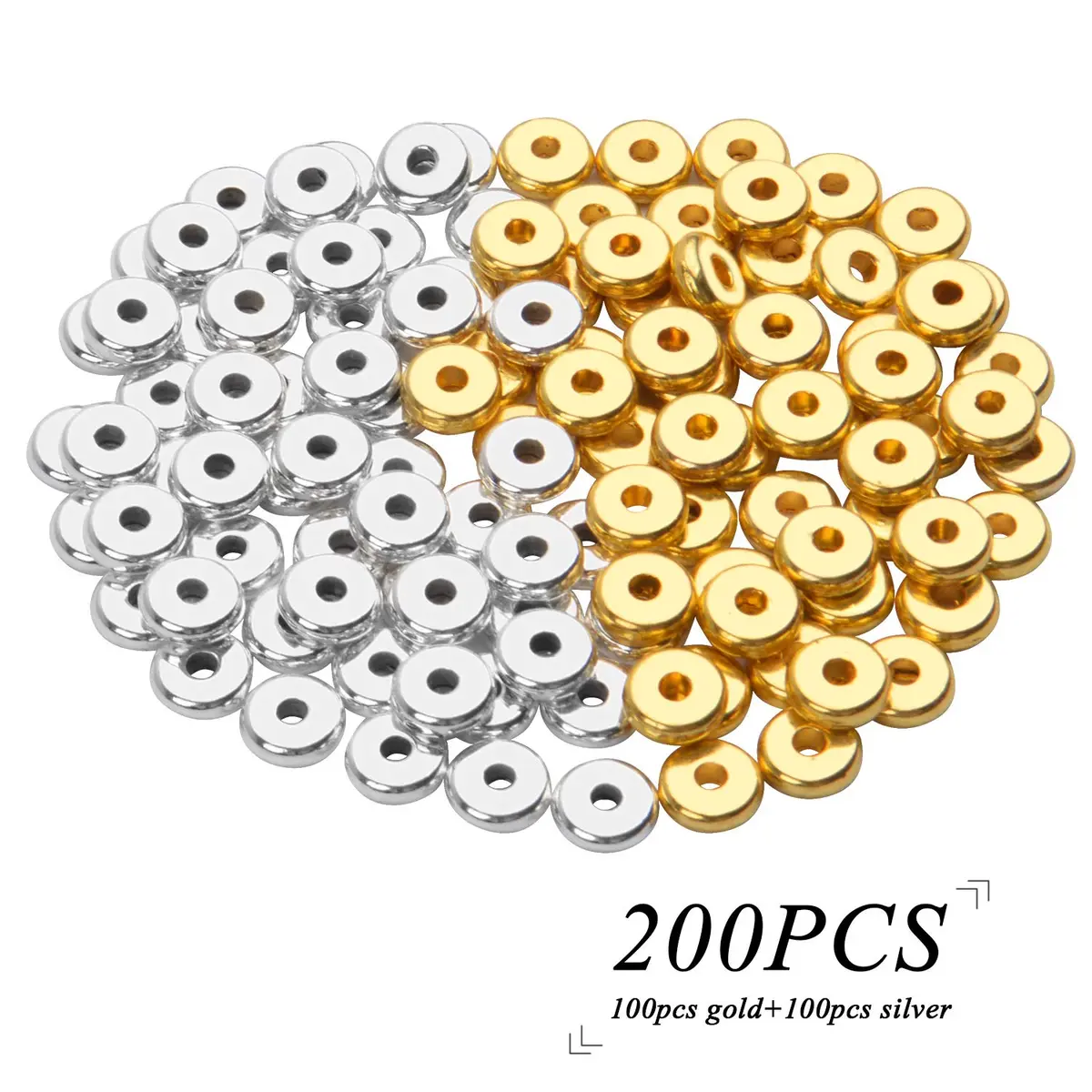 BronaGrand 200pcs 8mm Flat Round Rondelle Spacer Beads Disc Spacers | Gold & Silver - view 2