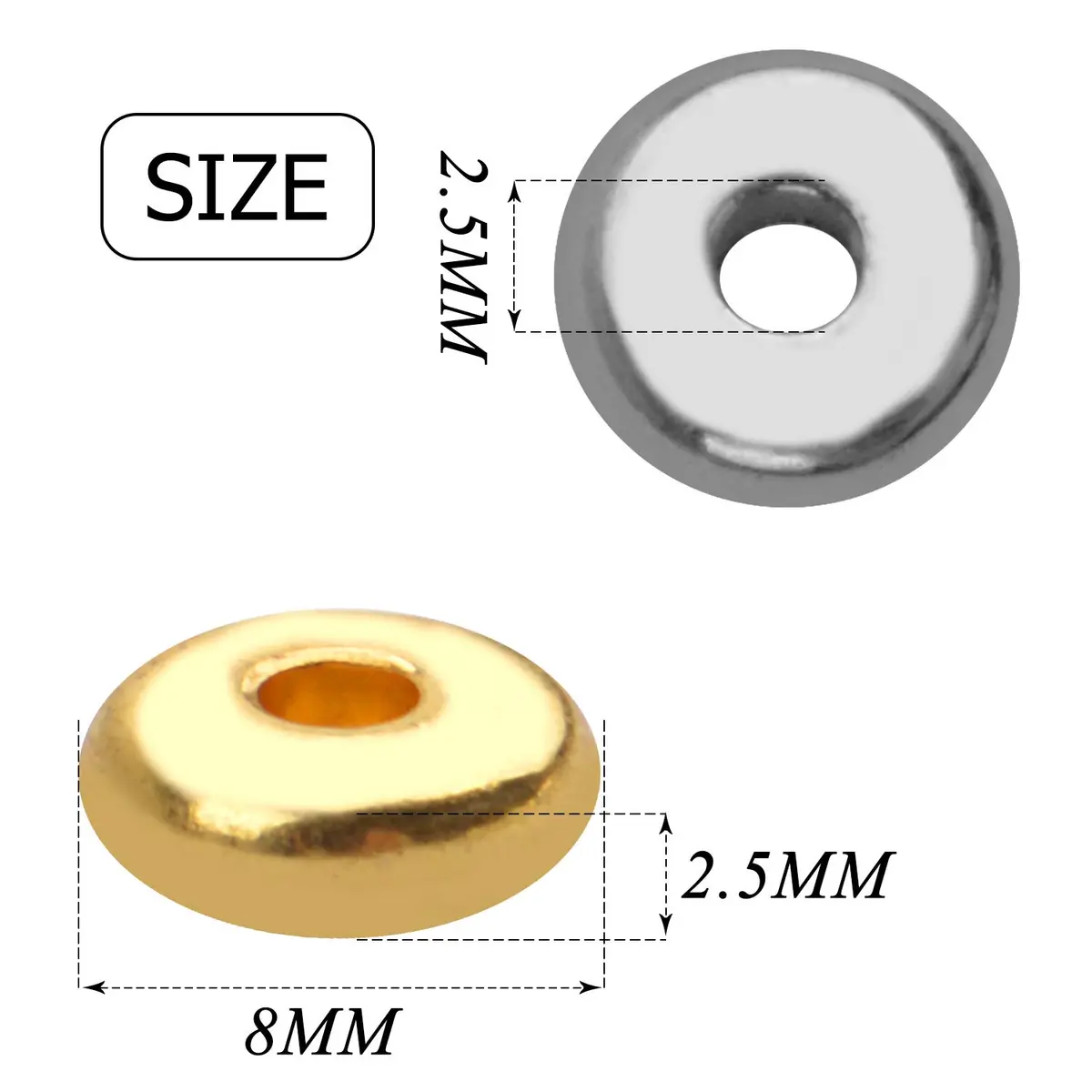 BronaGrand 200pcs 8mm Flat Round Rondelle Spacer Beads Disc Spacers | Gold & Silver - view 3