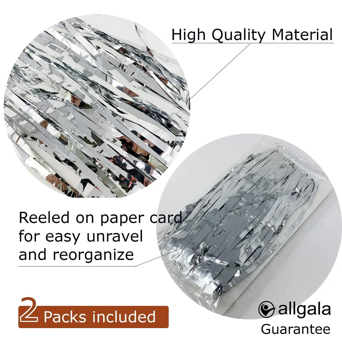 Allgala Silver Tinsel Table Skirt 2-Pack 29x108 Inch | Metallic Foil Fringe for Parties - view 2