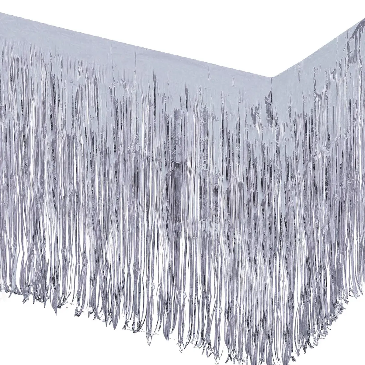 Allgala Silver Tinsel Table Skirt 2-Pack 29x108 Inch | Metallic Foil Fringe for Parties - view 4