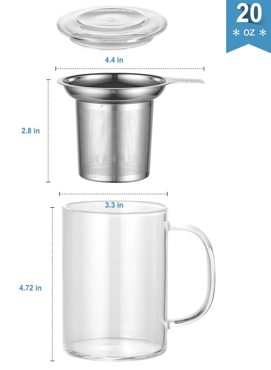 Enindel Glass Tea Mug with Infuser & Lid | 20 OZ Borosilicate, Dishwasher & Microwave Safe - view 2