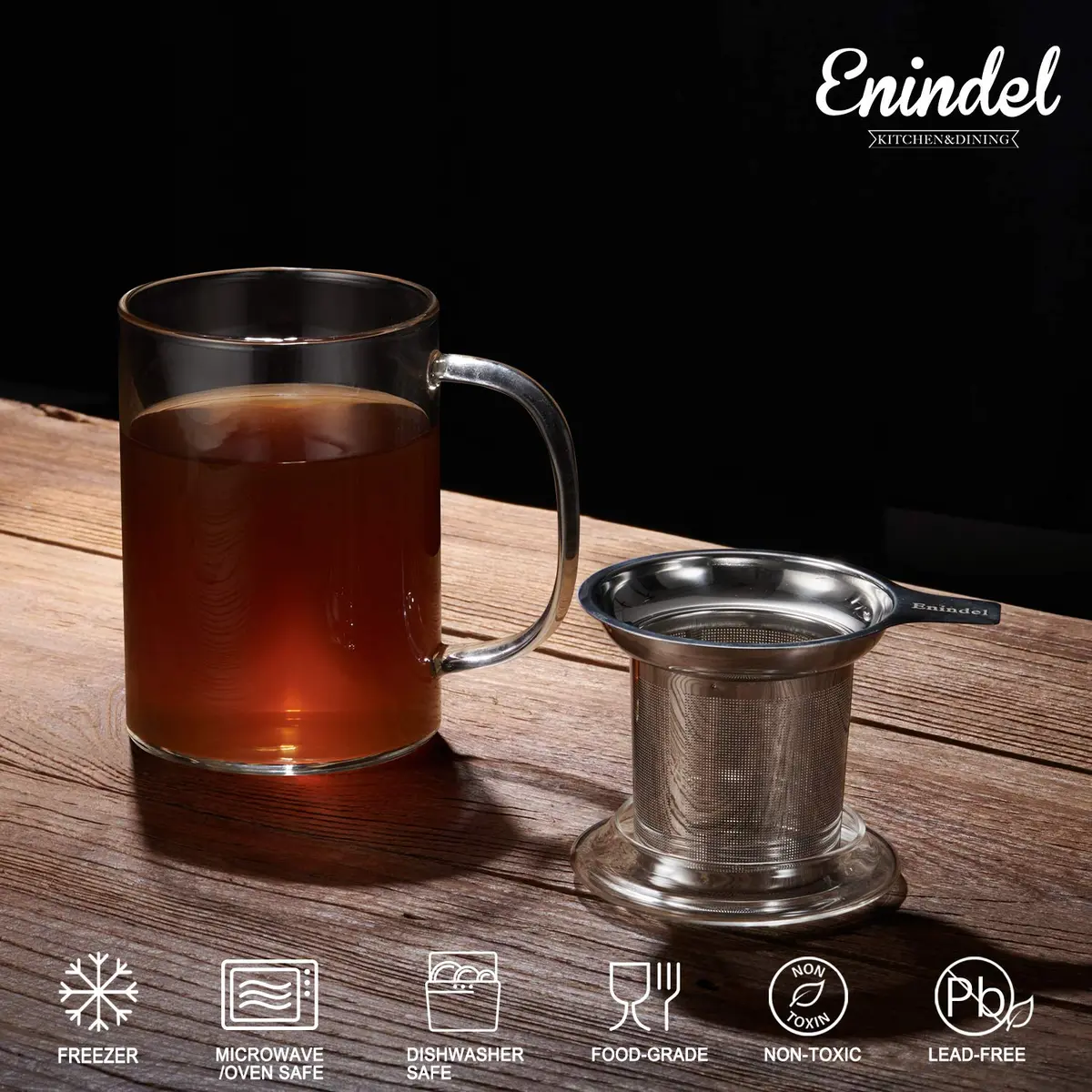 Enindel Glass Tea Mug with Infuser & Lid | 20 OZ Borosilicate, Dishwasher & Microwave Safe - view 4