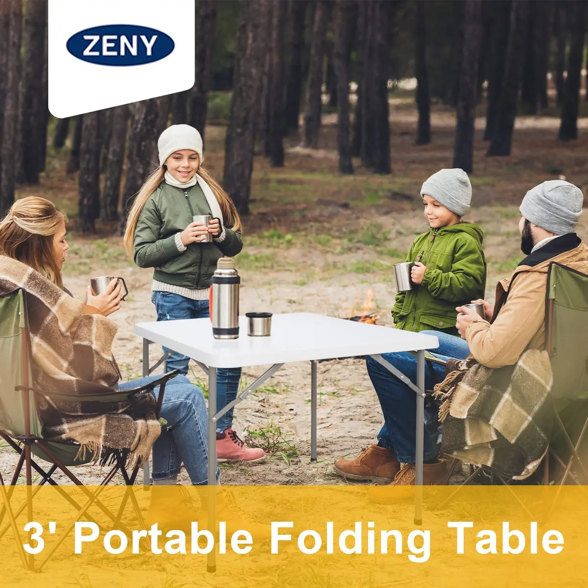 ZENY 3 Foot Portable Folding Table Camping Picnic Table Indoor Outdoor Dining Party Picnic Plastic Table | Lightweight & Durable - view 2