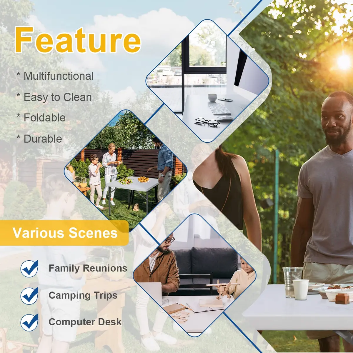 ZENY 3 Foot Portable Folding Table Camping Picnic Table Indoor Outdoor Dining Party Picnic Plastic Table | Lightweight & Durable - view 3