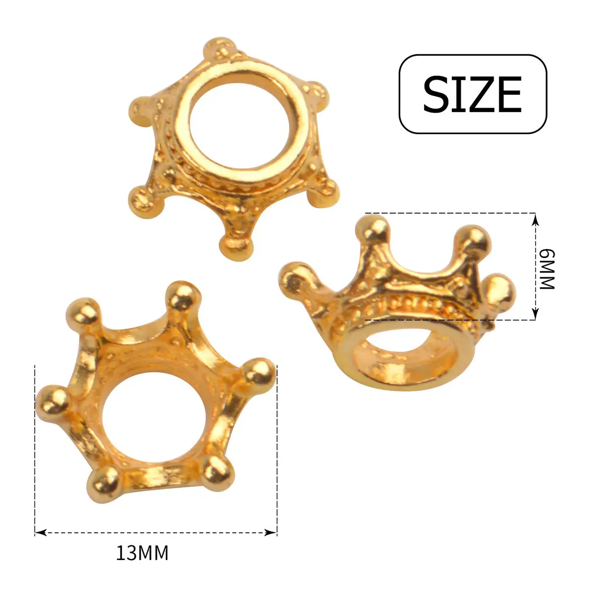 BronaGrand 50pcs Crown Shape Charms Loose Beads Alloy Spacer Beads 13x10mm | DIY Jewelry Connector - view 4