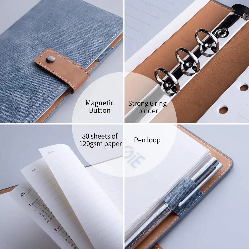 CAGIE A5 Refillable Faux Leather Binder Journals 6 Ring Binder | Premium Water-Resistant Leather, Thick 120gsm Paper, Reusable - view 3