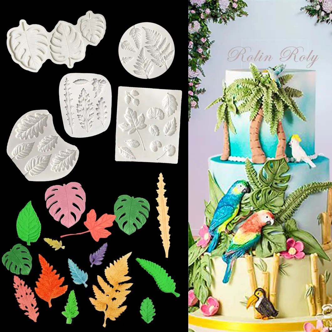 Rolin Roly 5Pcs Leaf Fern Fondant Cake Molds Silicone Mold Reusable Flexible Baking Tool - main product image