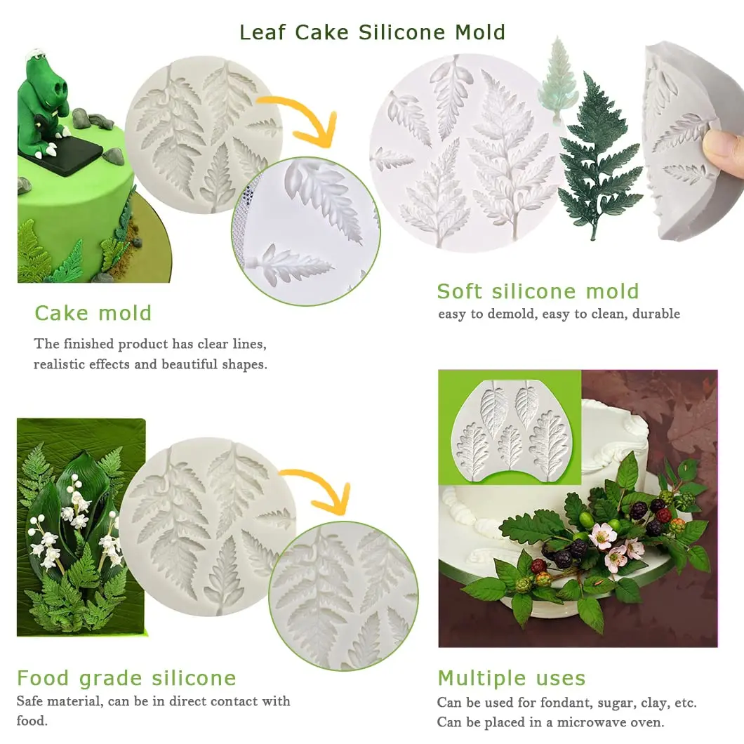 Rolin Roly 5Pcs Leaf Fern Fondant Cake Molds Silicone Mold Reusable Flexible Baking Tool - view 5