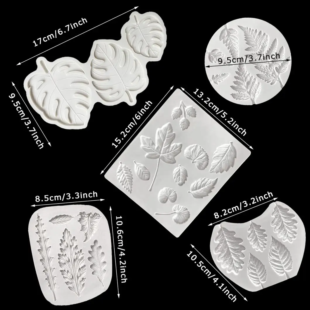 Rolin Roly 5Pcs Leaf Fern Fondant Cake Molds Silicone Mold Reusable Flexible Baking Tool - view 6