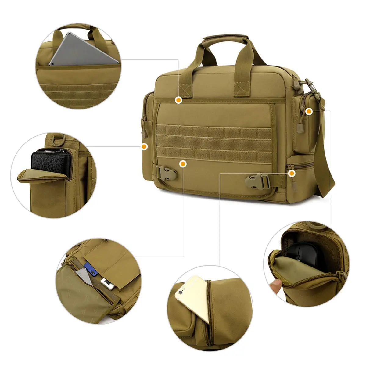 CamGo Tactical Briefcase 14 inch Laptop Messenger Bag Military Style Shoulder Bag Handbag for Men | Water-Resistant Nylon, Multiple Compartments, Military Design - view 5