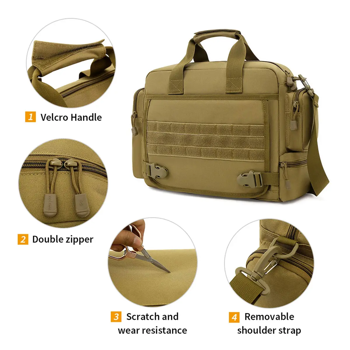 CamGo Tactical Briefcase 14 inch Laptop Messenger Bag Military Style Shoulder Bag Handbag for Men | Water-Resistant Nylon, Multiple Compartments, Military Design - view 6