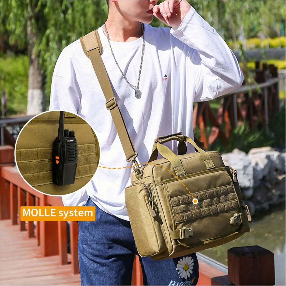 CamGo Tactical Briefcase 14 inch Laptop Messenger Bag Military Style Shoulder Bag Handbag for Men | Water-Resistant Nylon, Multiple Compartments, Military Design - view 7