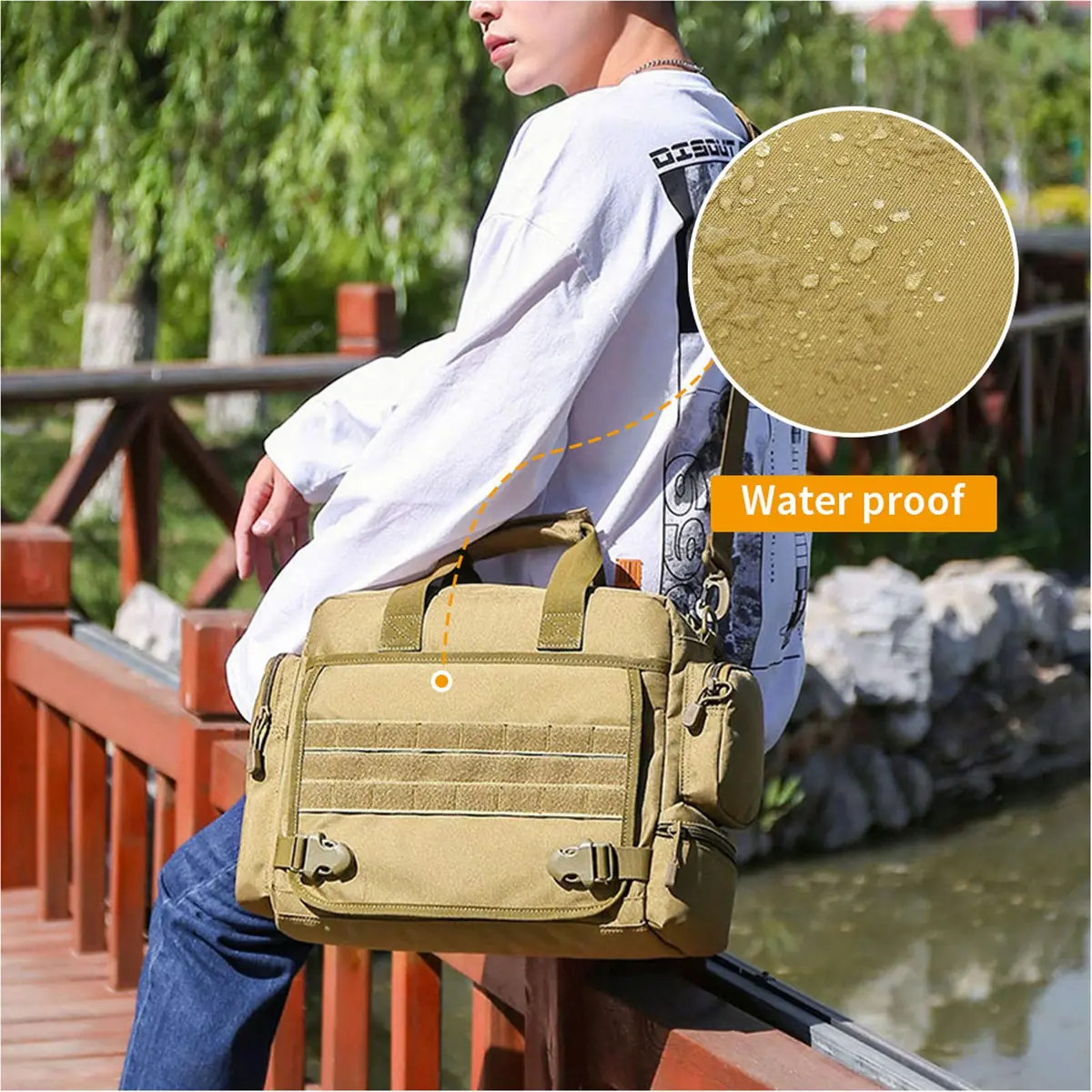 CamGo Tactical Briefcase 14 inch Laptop Messenger Bag Military Style Shoulder Bag Handbag for Men | Water-Resistant Nylon, Multiple Compartments, Military Design - view 8