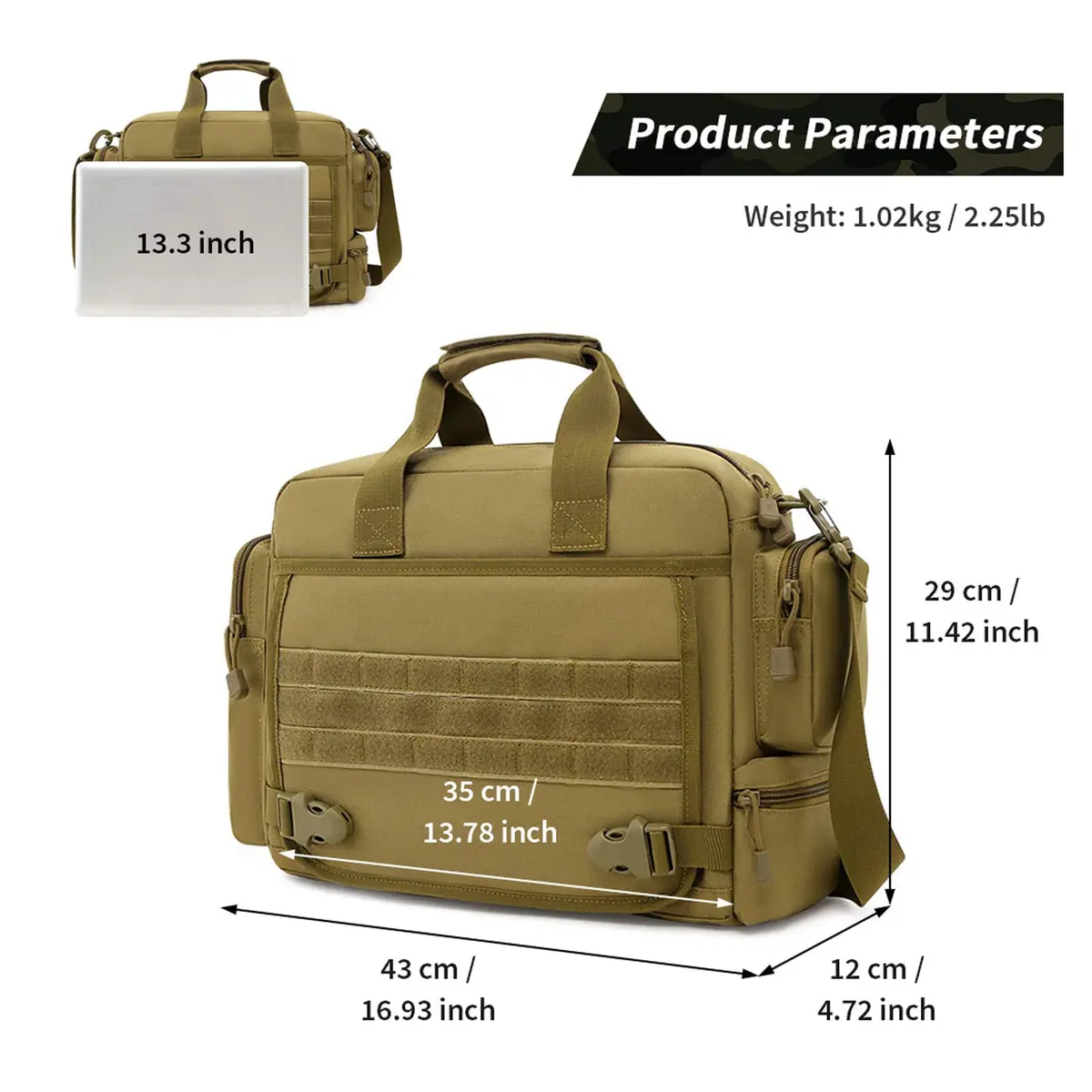 CamGo Tactical Briefcase 14 inch Laptop Messenger Bag Military Style Shoulder Bag Handbag for Men | Water-Resistant Nylon, Multiple Compartments, Military Design - view 2