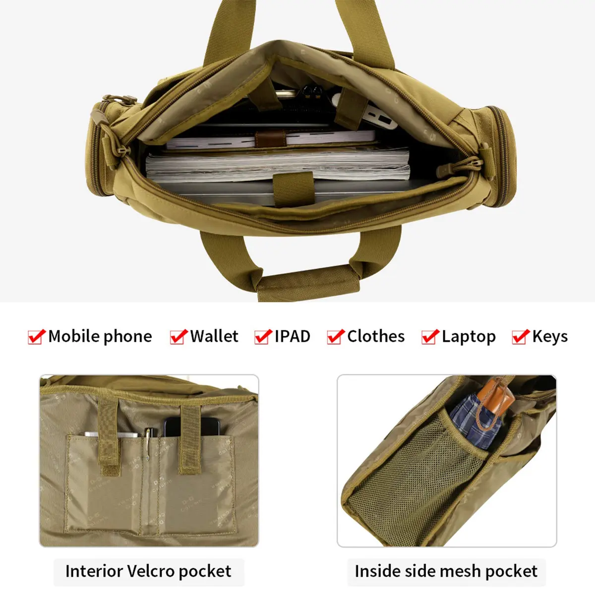 CamGo Tactical Briefcase 14 inch Laptop Messenger Bag Military Style Shoulder Bag Handbag for Men | Water-Resistant Nylon, Multiple Compartments, Military Design - view 4
