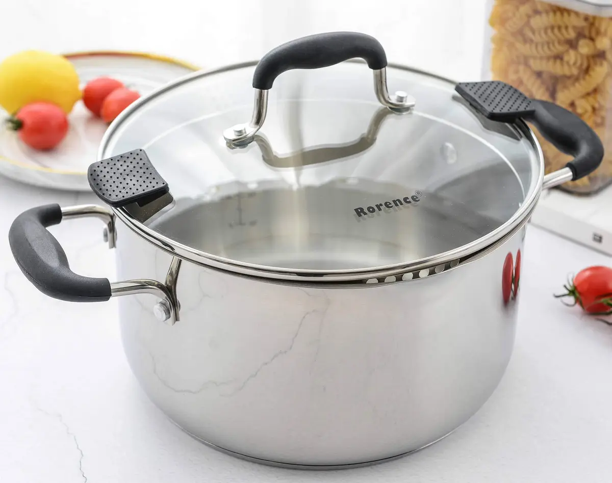Rorence 6 Quart (5.7L) Stainless Steel Stock Pot with Lid | Induction Compatible Pasta Pot for Boiling & Straining - main product image