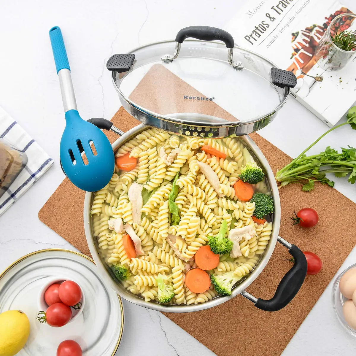 Rorence 6 Quart (5.7L) Stainless Steel Stock Pot with Lid | Induction Compatible Pasta Pot for Boiling & Straining - view 5