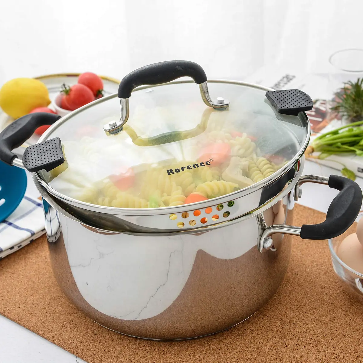 Rorence 6 Quart (5.7L) Stainless Steel Stock Pot with Lid | Induction Compatible Pasta Pot for Boiling & Straining - view 6