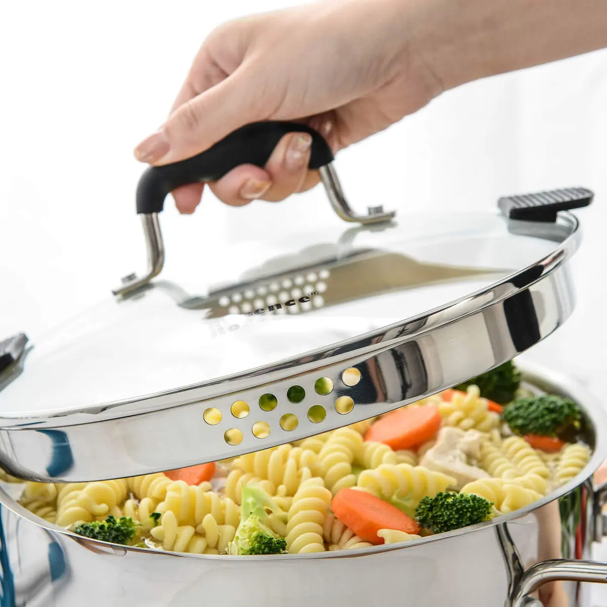 Rorence 6 Quart (5.7L) Stainless Steel Stock Pot with Lid | Induction Compatible Pasta Pot for Boiling & Straining - view 7