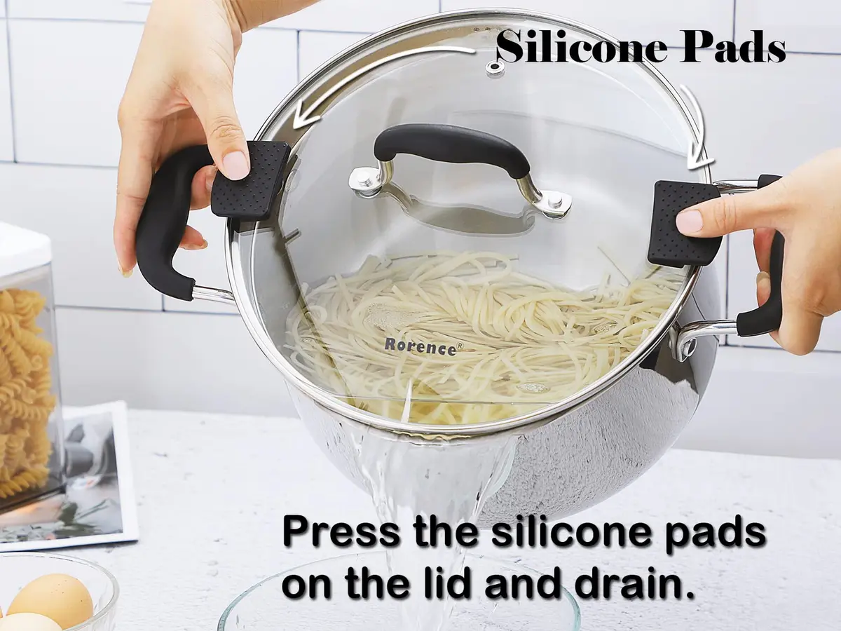 Rorence 6 Quart (5.7L) Stainless Steel Stock Pot with Lid | Induction Compatible Pasta Pot for Boiling & Straining - view 2