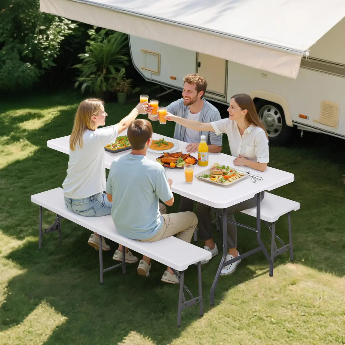ZENY 6ft Folding Table | Heavy Duty Portable Picnic & Indoor Outdoor Table in White - view 2