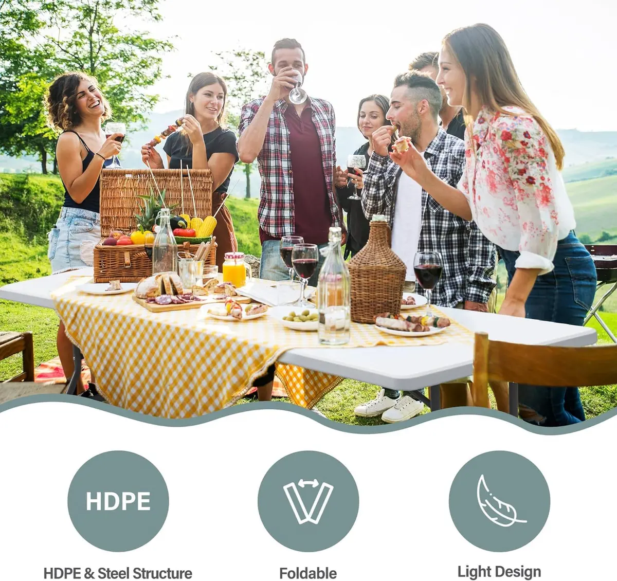 ZENY 6ft Folding Table | Heavy Duty Portable Picnic & Indoor Outdoor Table in White - view 3