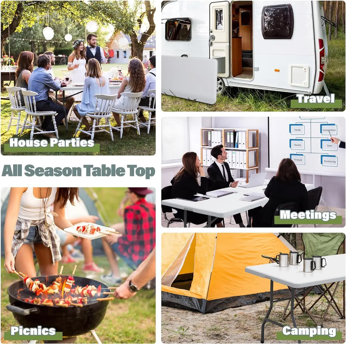 ZENY 6ft Folding Table | Heavy Duty Portable Picnic & Indoor Outdoor Table in White - view 4