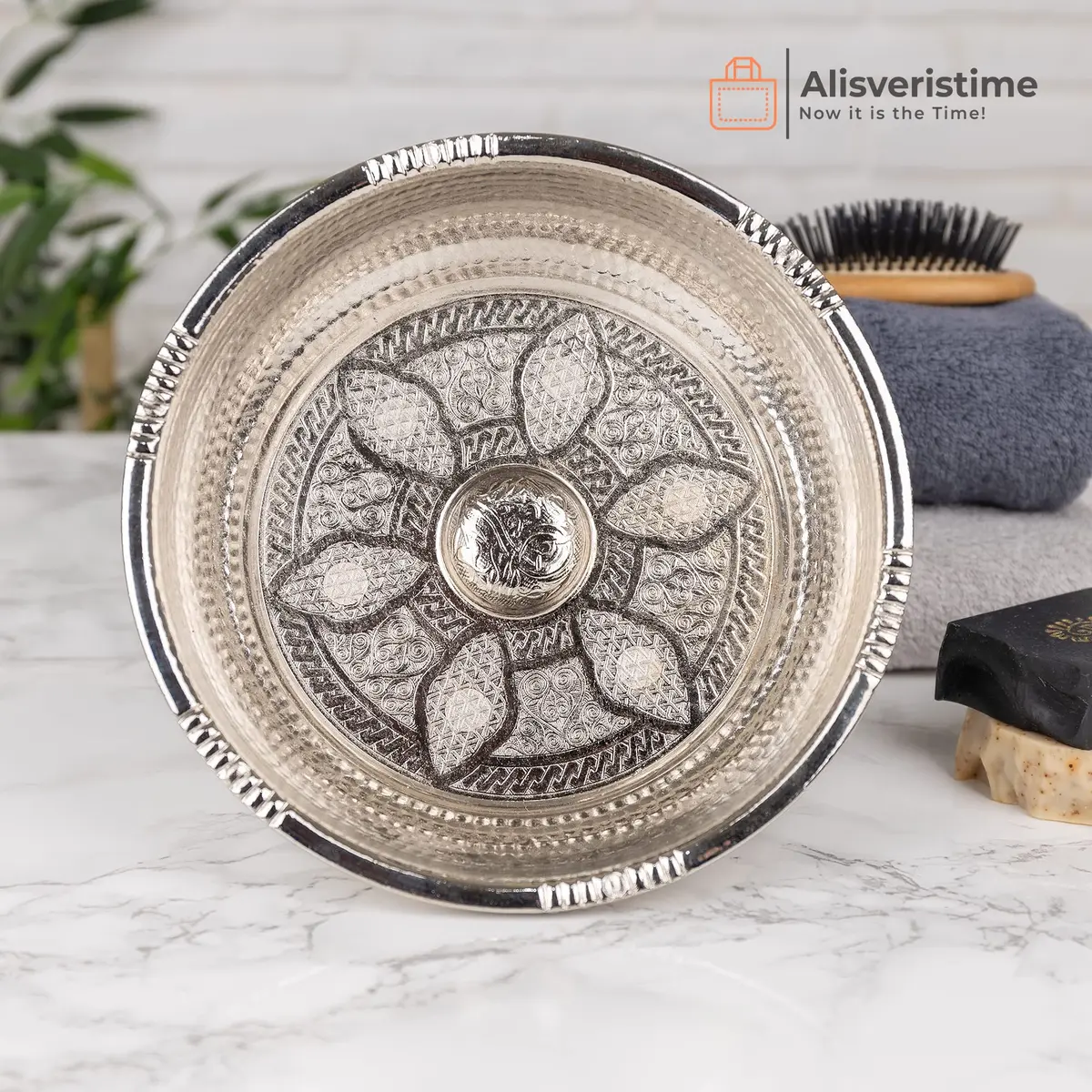 Alisveristime Traditional Turkish Hammam Bowl Silver Zamac 20 cm (7.87 in) | Authentic Turkish Bath Accessory - view 5