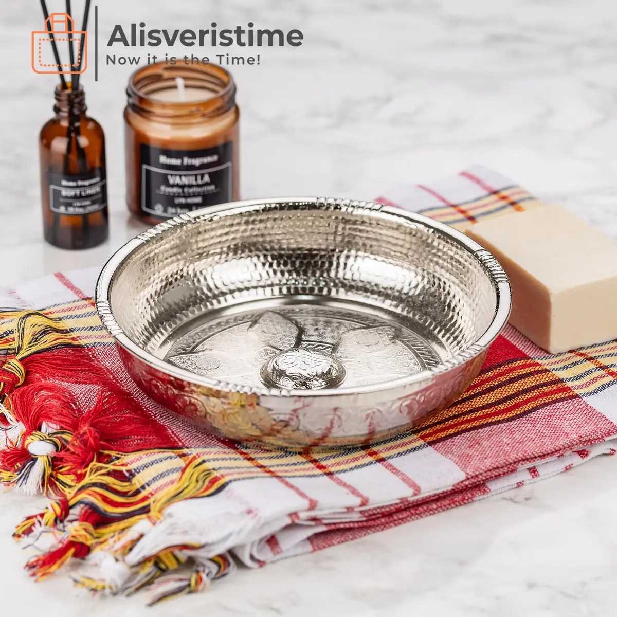 Alisveristime Traditional Turkish Hammam Bowl Silver Zamac 20 cm (7.87 in) | Authentic Turkish Bath Accessory - view 2