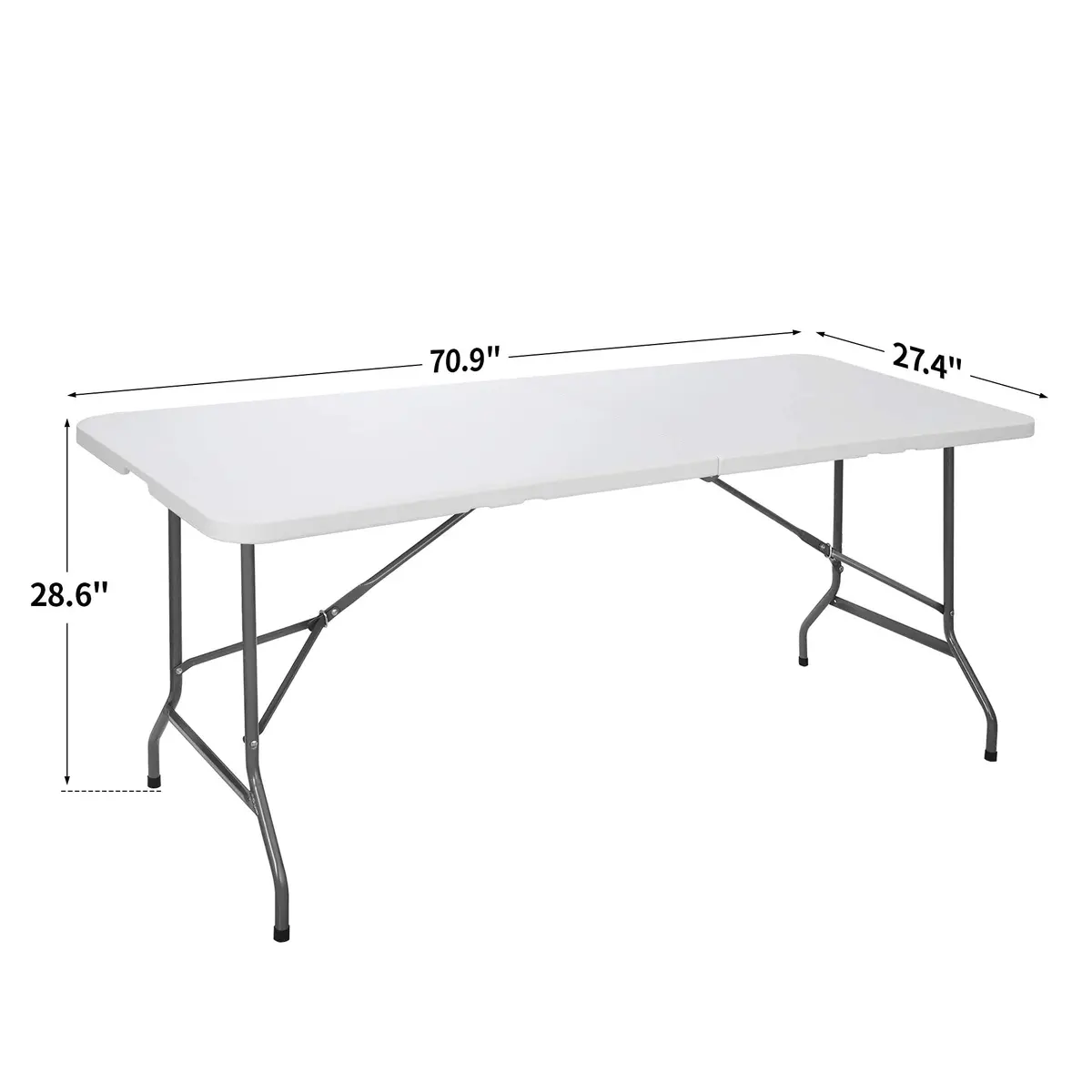 ZenStyle 6 ft Indoor Outdoor Heavy Duty Plastic Folding Table | Portable Picnic Table with Steel Legs, Fold-in-Half, White - view 6