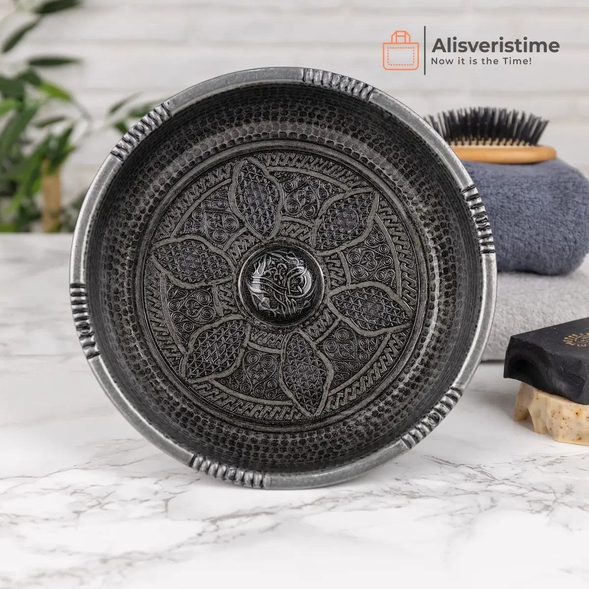 Alisveristime Turkish Hammam Bowl Black 20 cm (7.87 in) | Authentic Zamac with Turkish Motifs - view 5