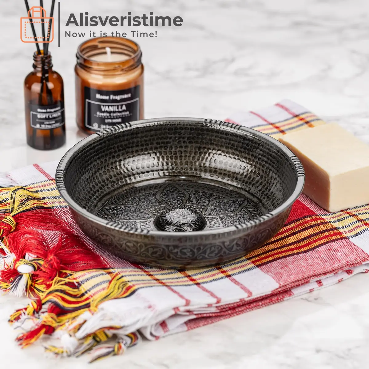Alisveristime Turkish Hammam Bowl Black 20 cm (7.87 in) | Authentic Zamac with Turkish Motifs - view 2
