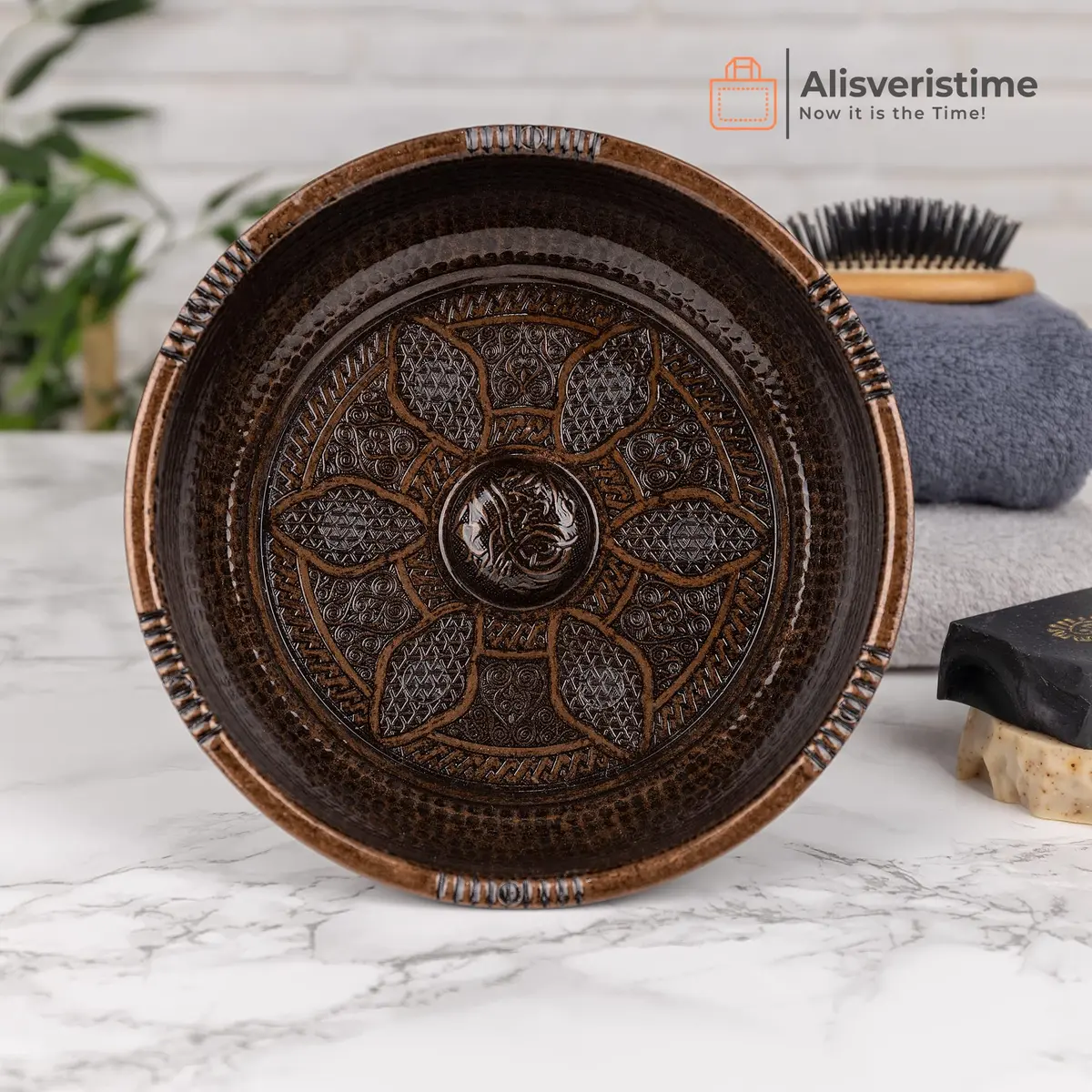Alisveristime Turkish Hammam Bowl, Zamac, 20 cm | Authentic Turkish Bath Accessory for Spa & Decor - view 5