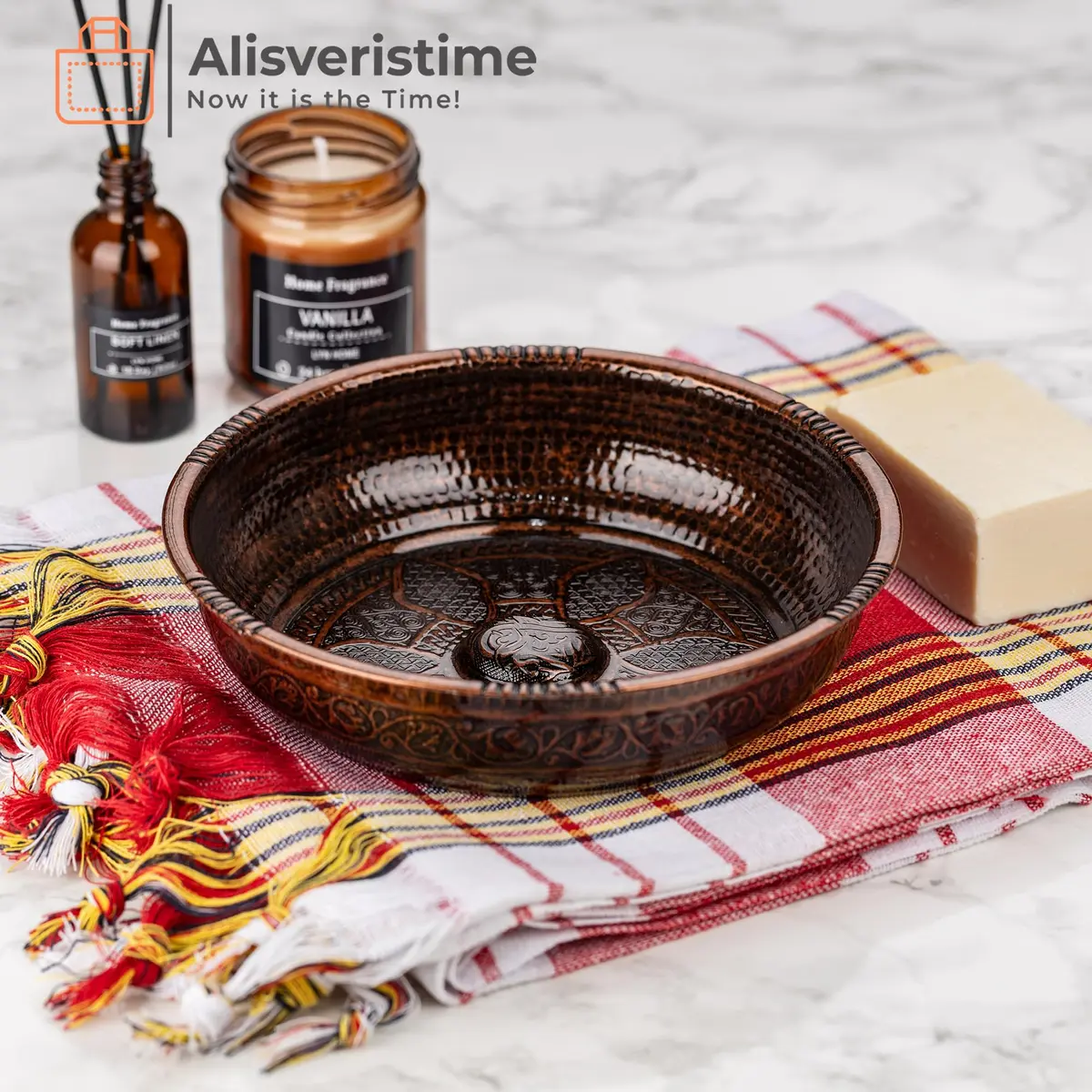 Alisveristime Turkish Hammam Bowl, Zamac, 20 cm | Authentic Turkish Bath Accessory for Spa & Decor - view 2