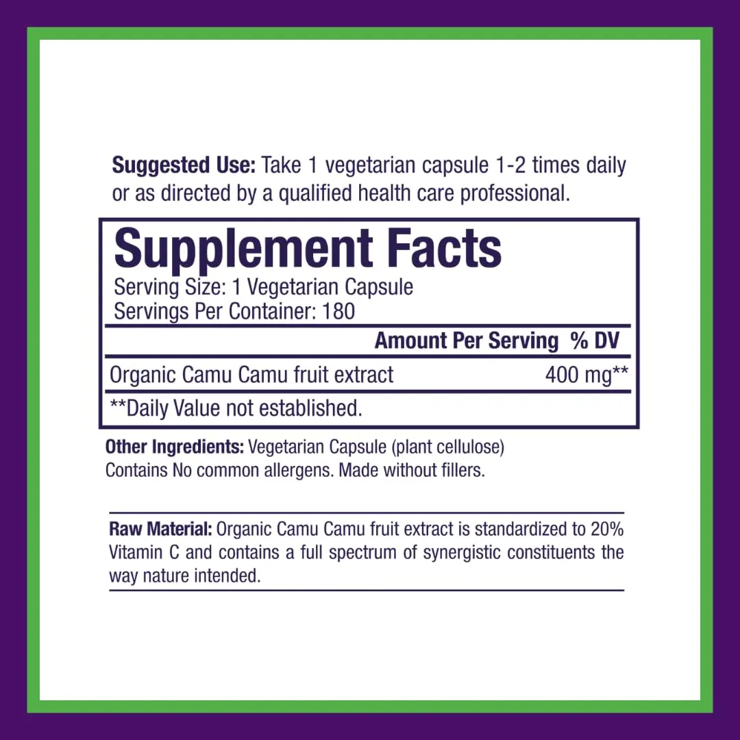 Paradise Herbs & Essentials Organic Camu Camu Extract 400 mg 180 Caps | Supports Immune & Antioxidant Health - view 4