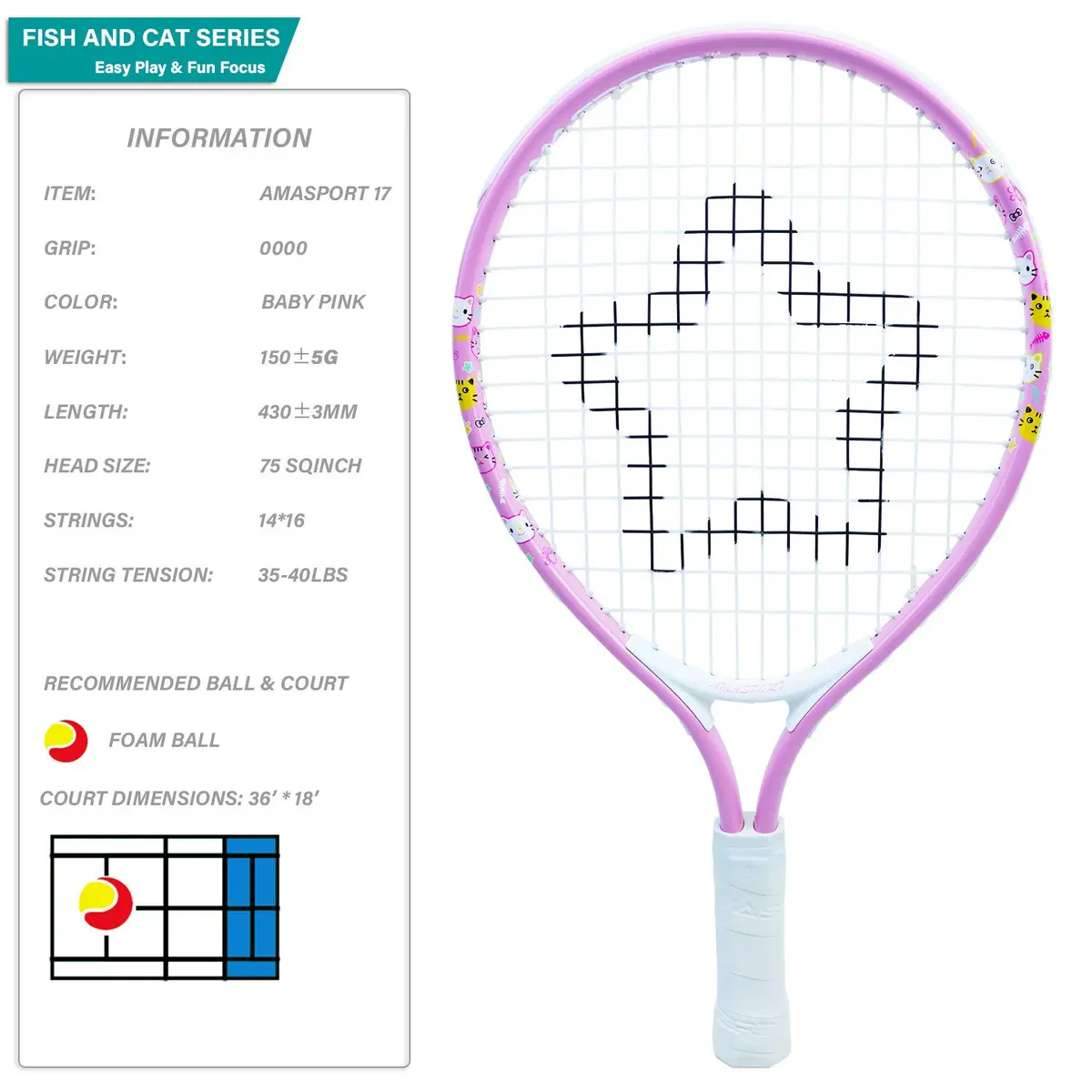 AMA SPORT 17 inch (43.18 cm) Junior Tennis Racket | ITF Play+Stay Certified for Beginners - view 2