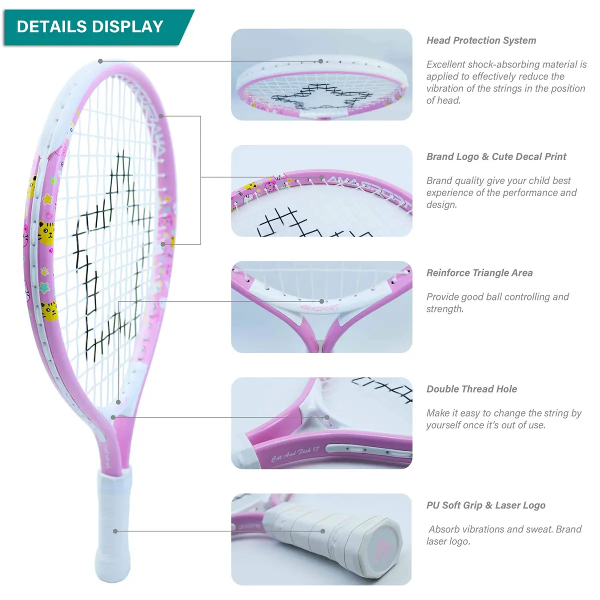AMA SPORT 17 inch (43.18 cm) Junior Tennis Racket | ITF Play+Stay Certified for Beginners - view 3