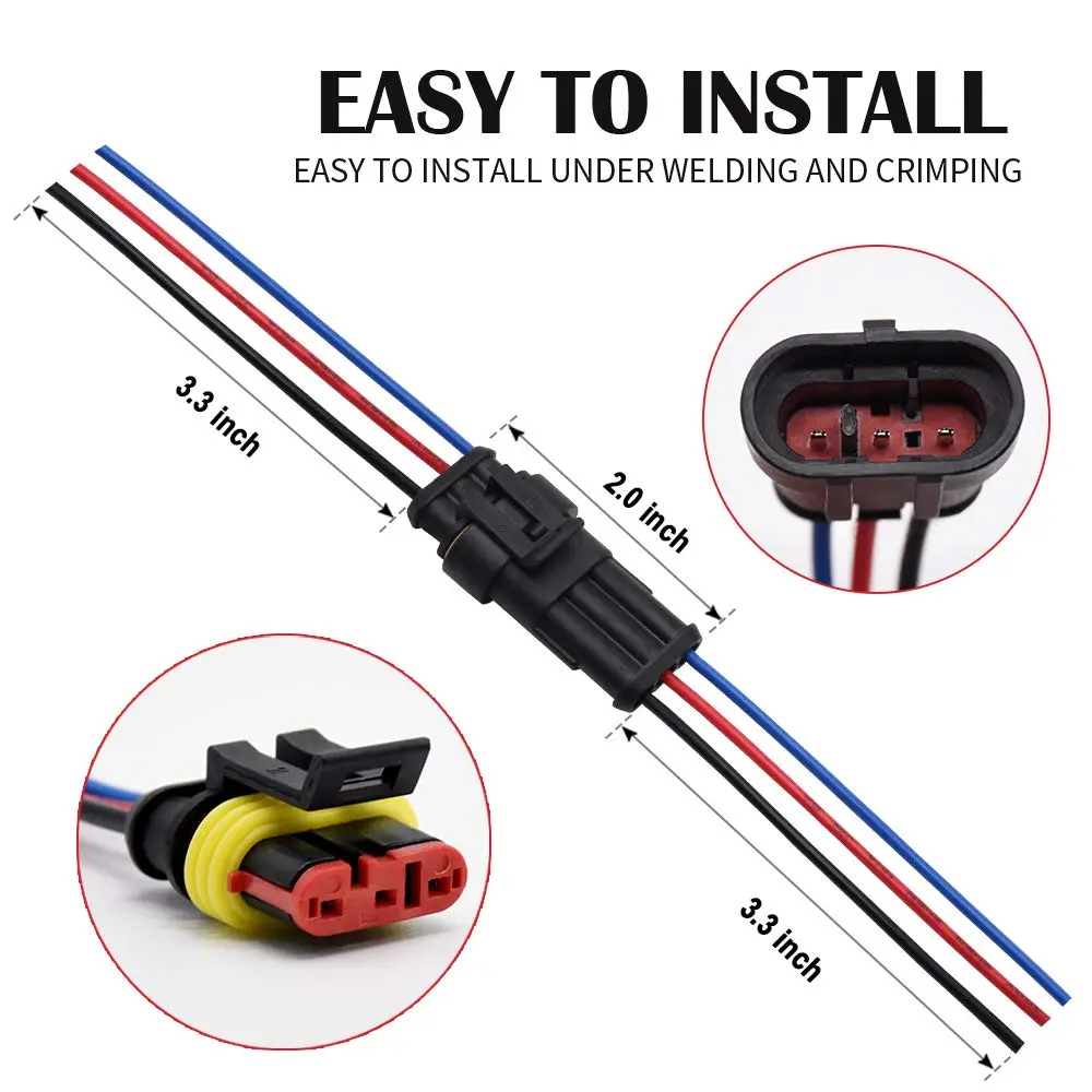 G 3 Pin Waterproof Connector 16AWG Electrical Male Female Wire Plugs (5 Sets, Black) | IP67 Rated for Automotive & Marine Wiring - view 6