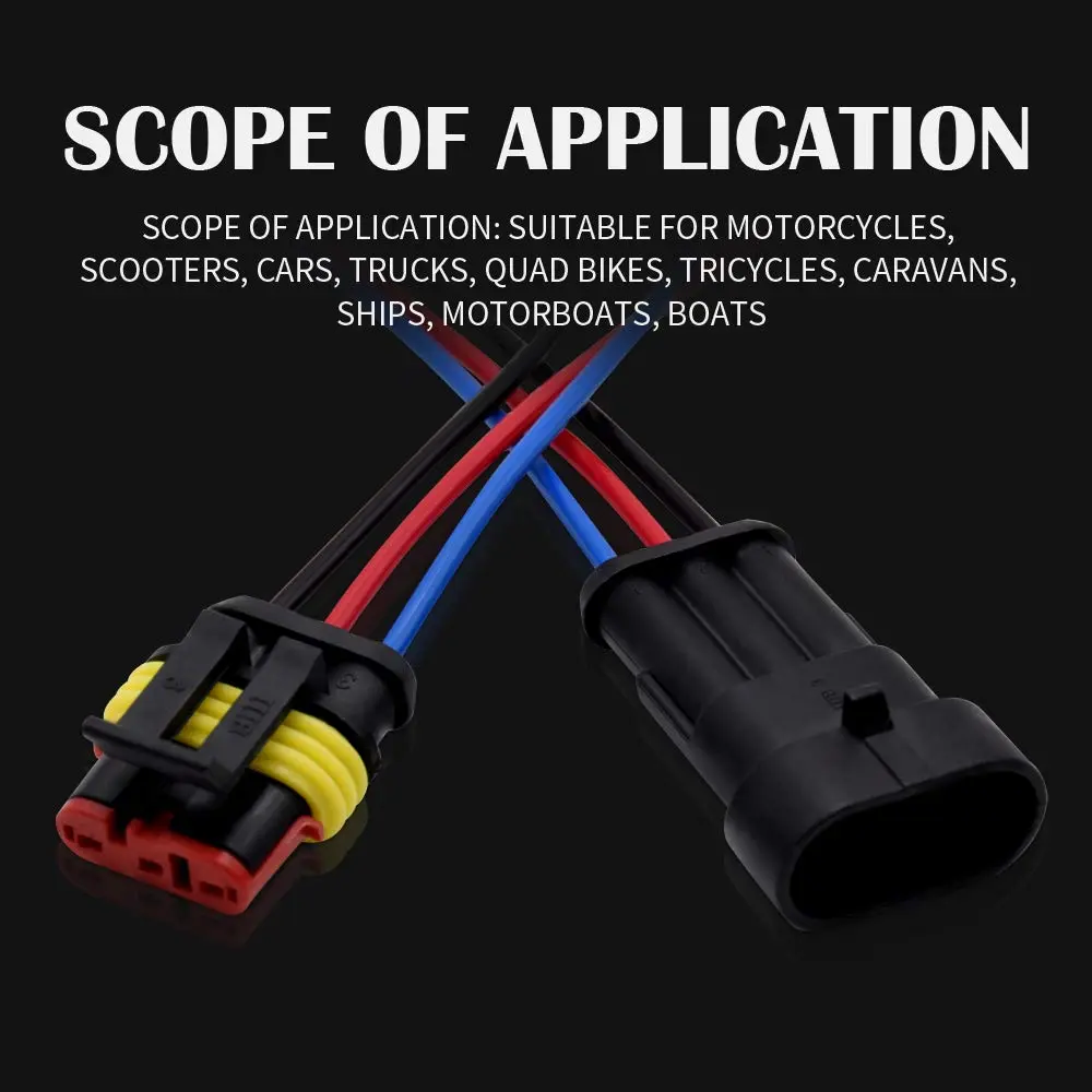 G 3 Pin Waterproof Connector 16AWG Electrical Male Female Wire Plugs (5 Sets, Black) | IP67 Rated for Automotive & Marine Wiring - view 4