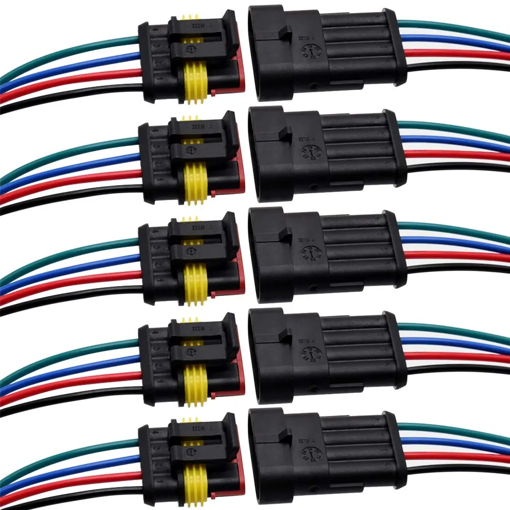 G 4 Pin Connector 16AWG Waterproof Connectors Male Female Wire Plugs with 3.3 inch Cable (5 Sets) - main product image