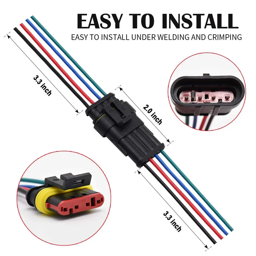 G 4 Pin Connector 16AWG Waterproof Connectors Male Female Wire Plugs with 3.3 inch Cable (5 Sets) - view 7