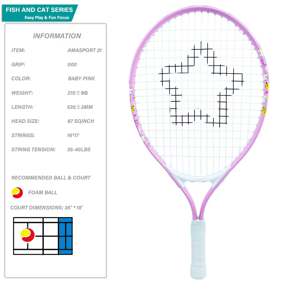 AMA SPORT Kids Tennis Racket 21 inch Pink | ITF Play+Stay Junior Starter Kit with Bag - view 2